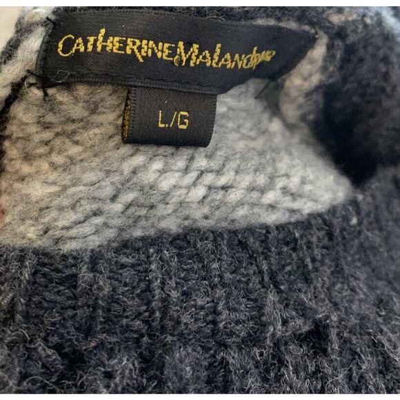 Catherine Malandrino Womens Grey Color Block Wool Sweater Large Boat Neck Cozy - Picture 10 of 10